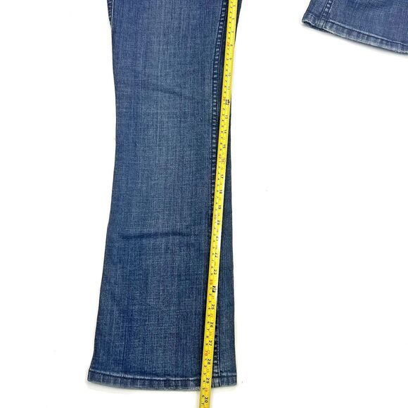 Vanity Pants Women 27/31 Blue Denim Jean Flared Embroidered Med Wash Low Rise - Picture 3 of 16